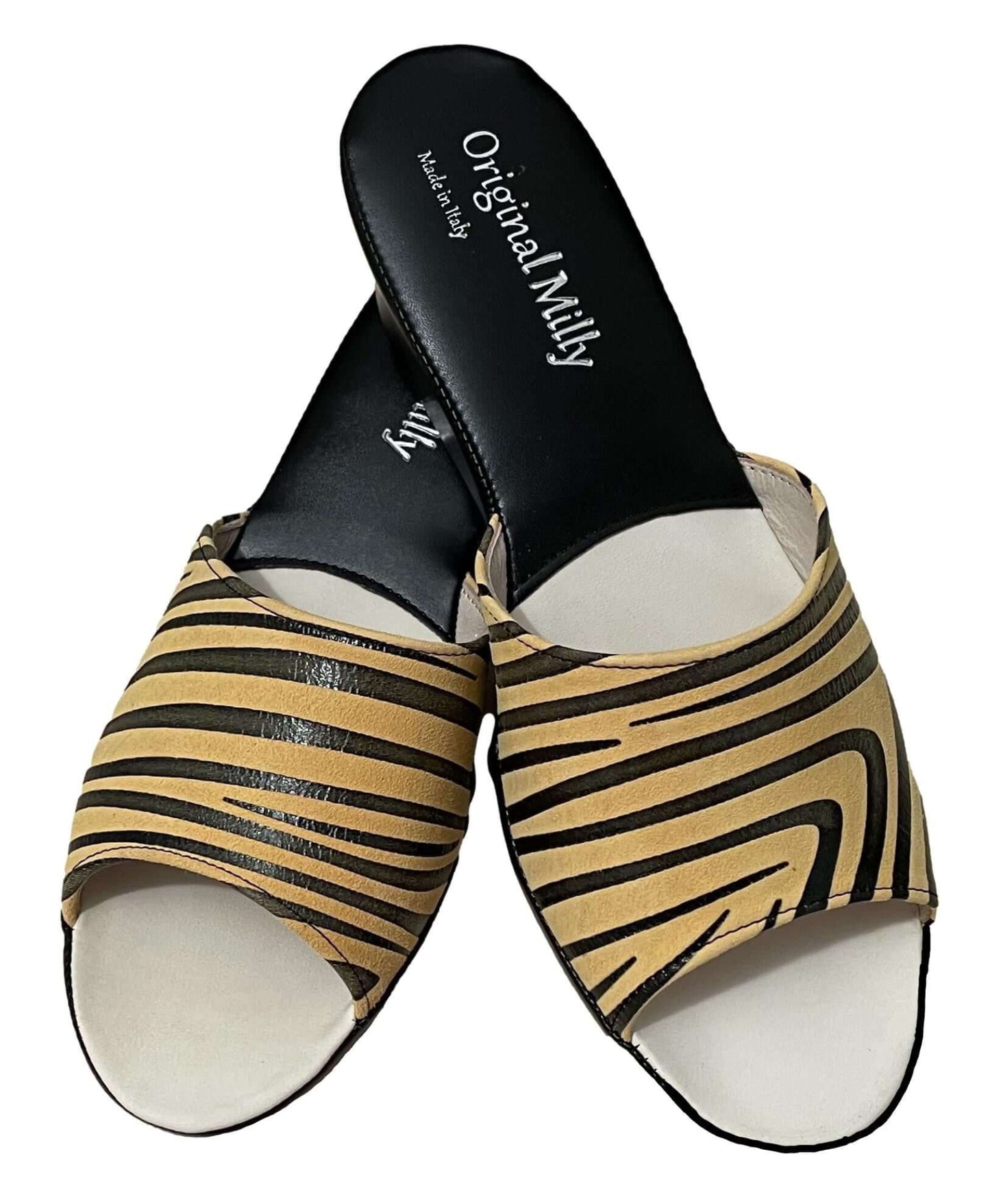 103 Camoscio Zebrato Senape suola Bufalo Ciabatte da camera Donna Original Milly Made in Italy