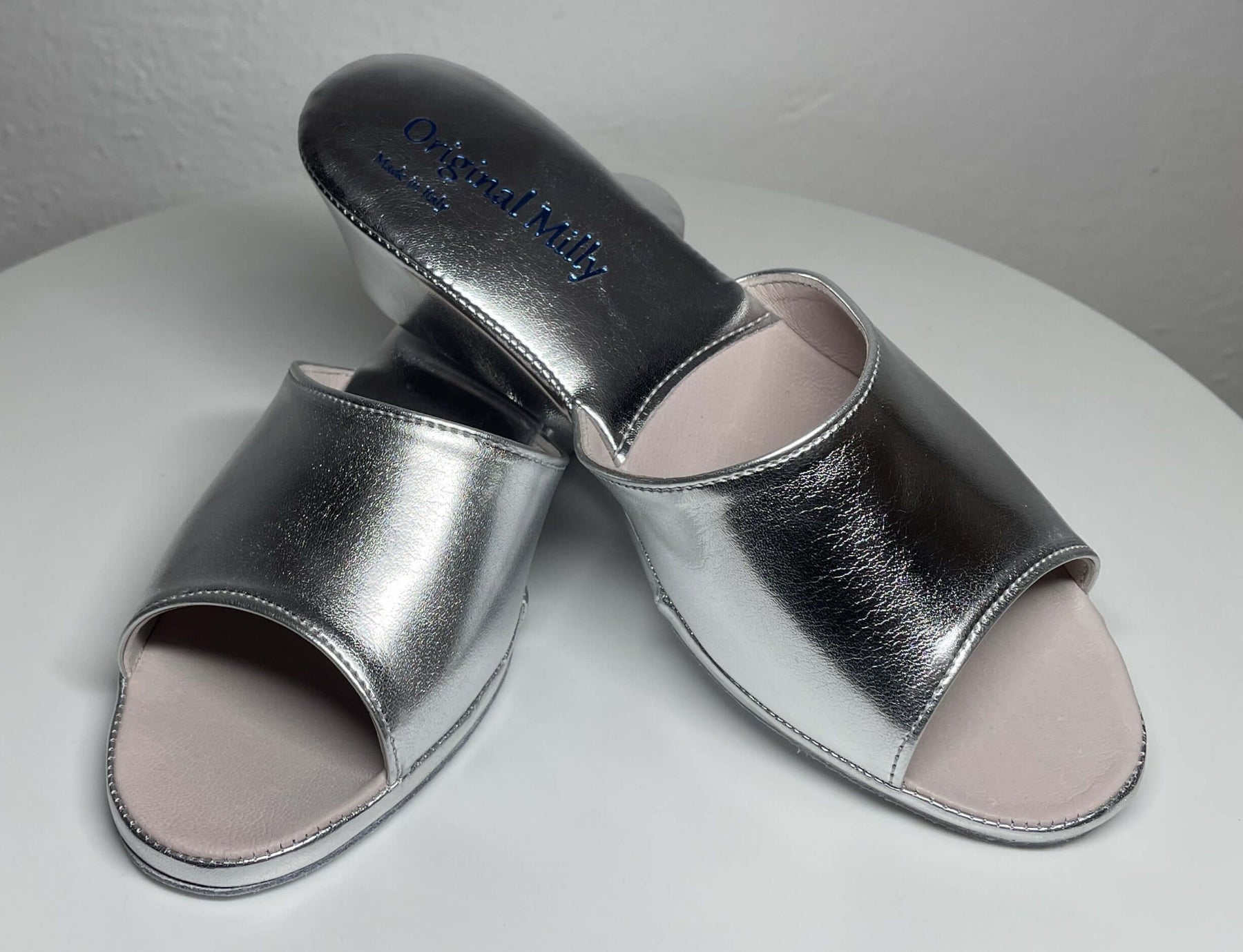 103 Ecopelle Argento Suola Bufalo Ciabatte da camera Donna Original Milly Made in Italy