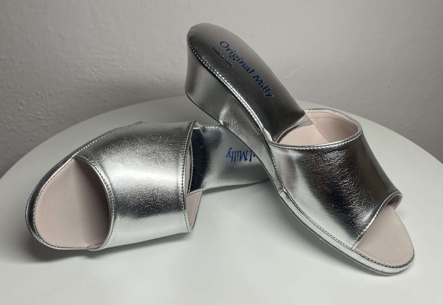 103 Ecopelle Argento Suola Bufalo Ciabatte da camera Donna Original Milly Made in Italy
