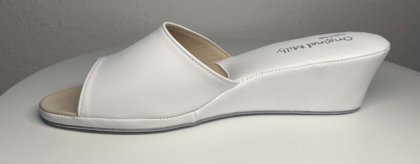 103 Ecopelle Bianco Suola Bufalo Ciabatte da camera Donna Original Milly Made in Italy