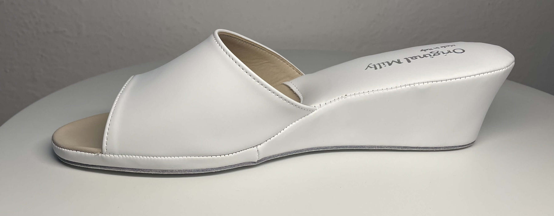 103 Ecopelle Bianco Suola Bufalo Ciabatte da camera Donna Original Milly Made in Italy