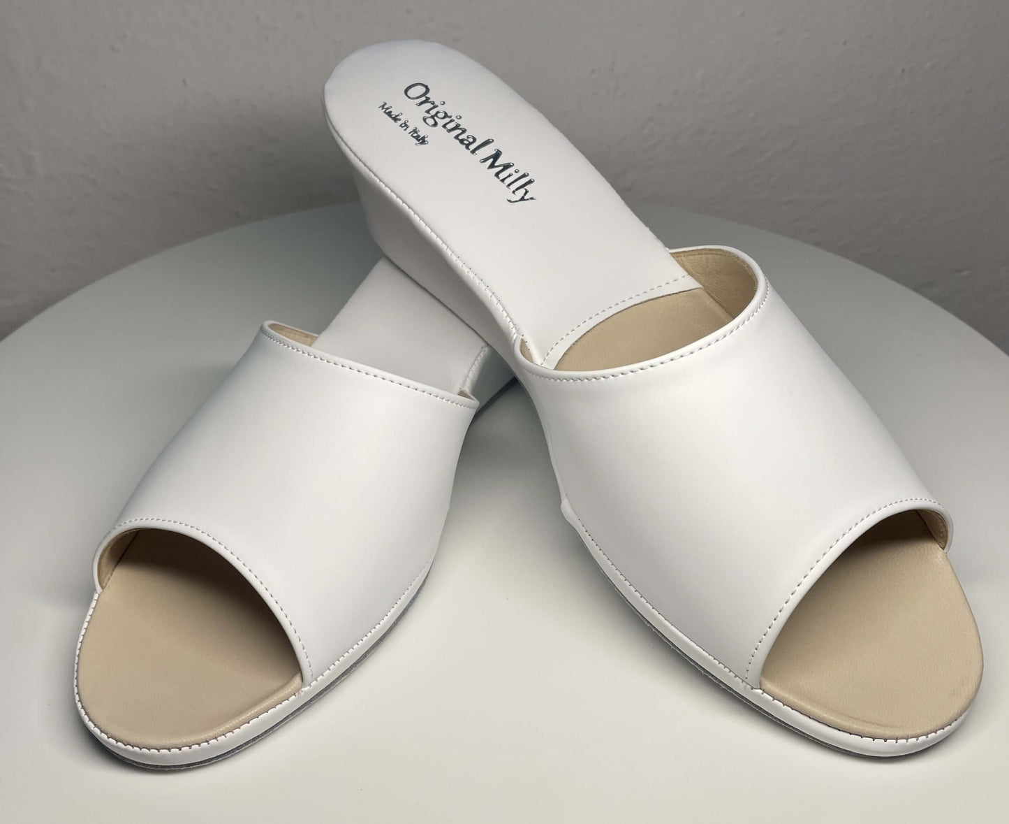 103 Ecopelle Bianco Suola Bufalo Ciabatte da camera Donna Original Milly Made in Italy