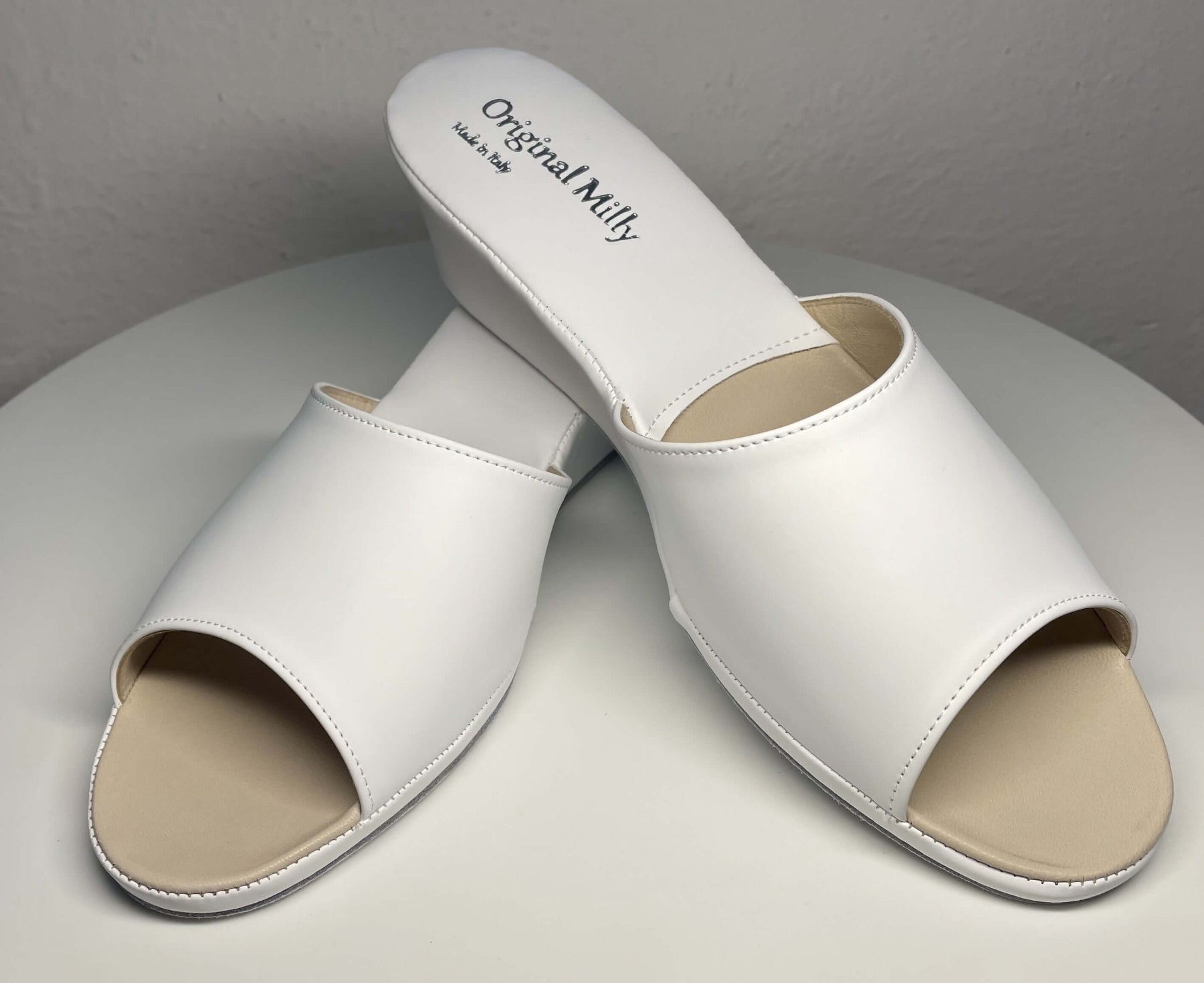 103 Ecopelle Bianco Suola Bufalo Ciabatte da camera Donna Original Milly Made in Italy