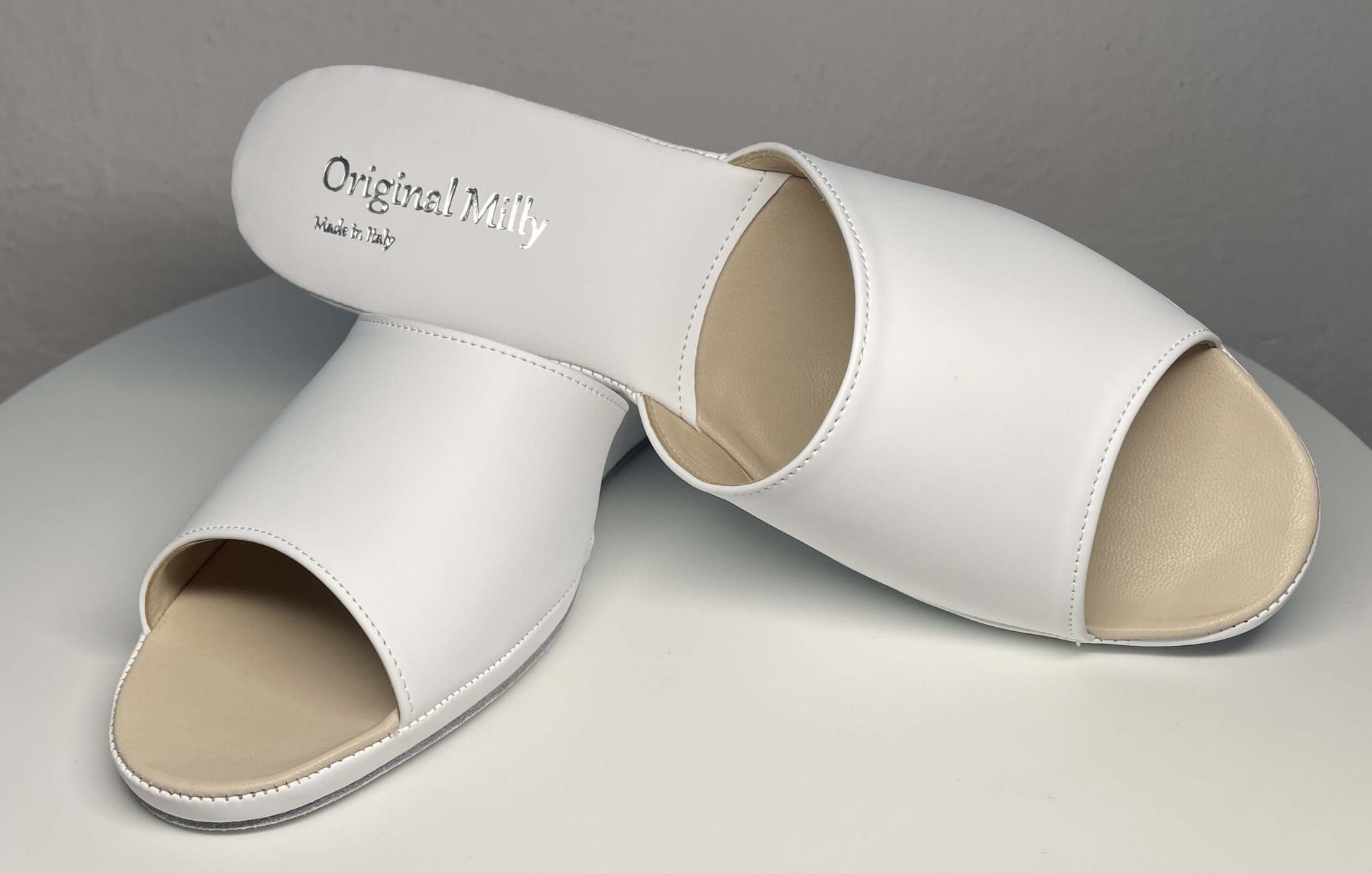 103 Ecopelle Bianco Suola Bufalo Ciabatte da camera Donna Original Milly Made in Italy