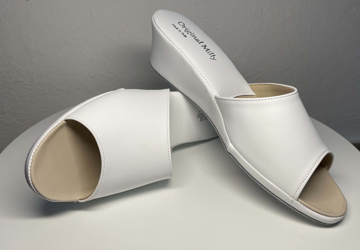 103 Ecopelle Bianco Suola Bufalo Ciabatte da camera Donna Original Milly Made in Italy