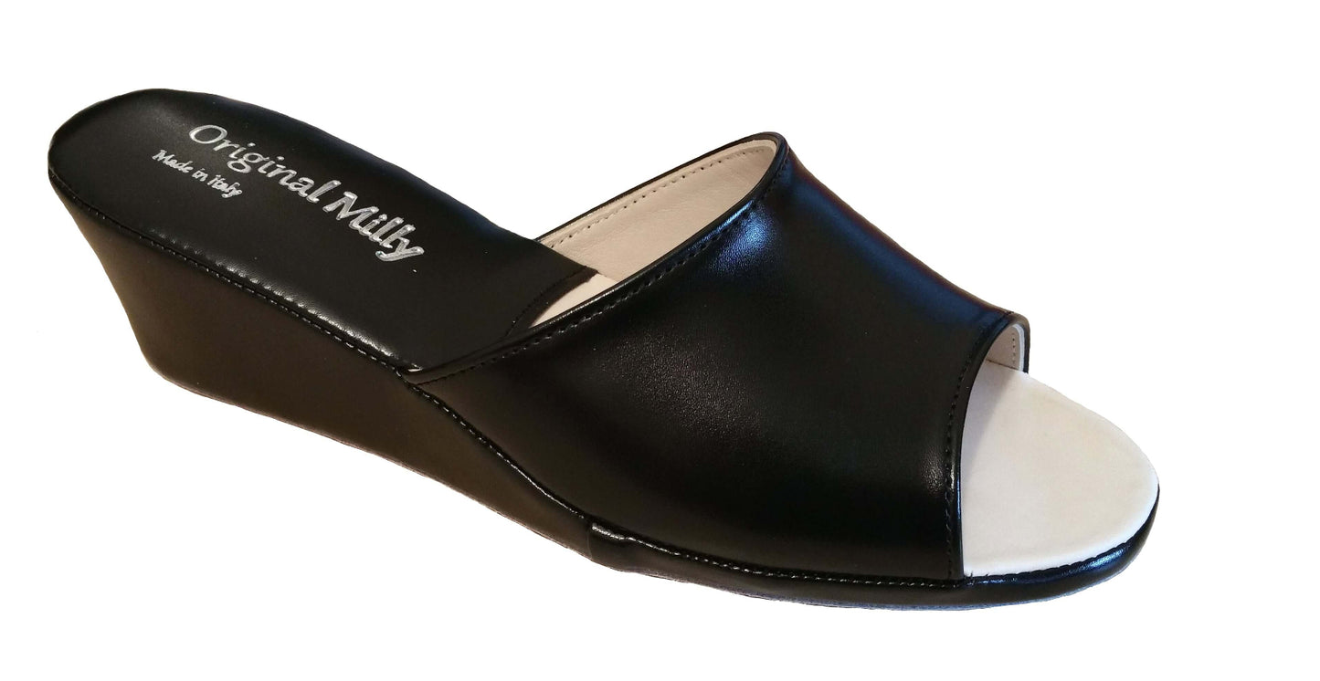 103 Ecopelle Nero suola Bufalo Ciabatte da camera Donna Original Milly Made in Italy