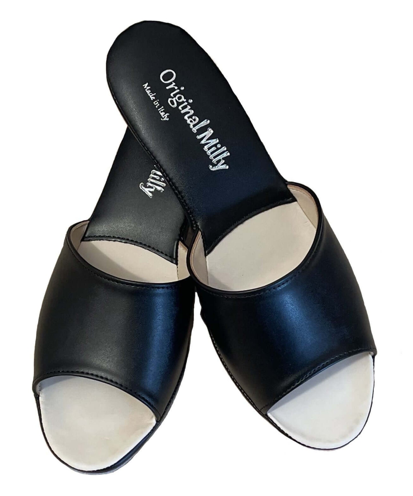 103 Ecopelle Nero suola Bufalo Ciabatte da camera Donna Original Milly Made in Italy