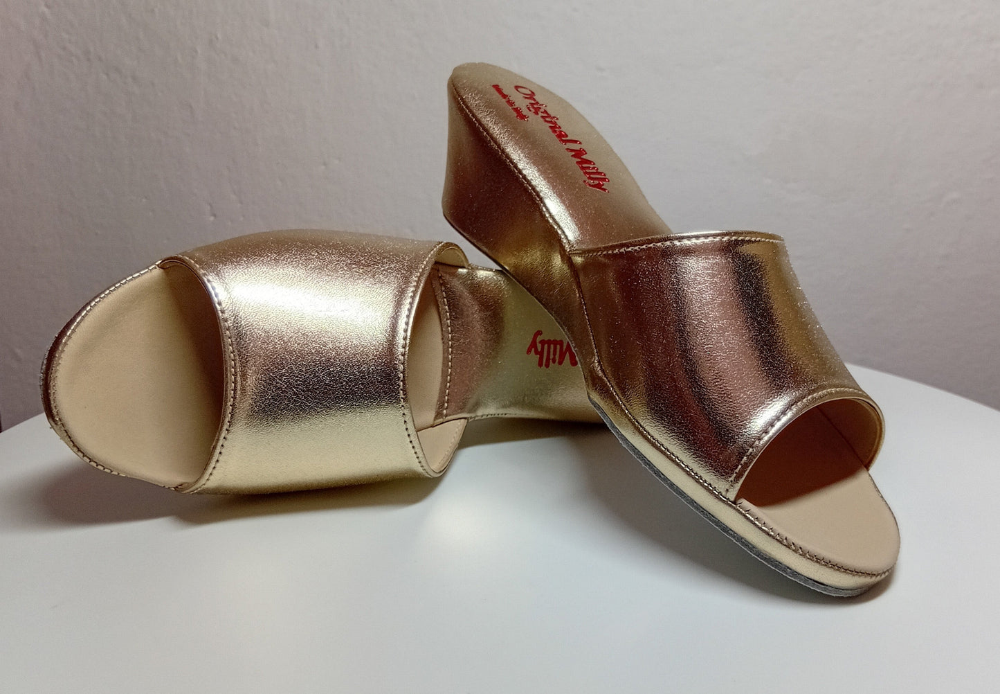 103 Ecopelle Oro Suola Bufalo Ciabatte da camera Donna Original Milly Made in Italy