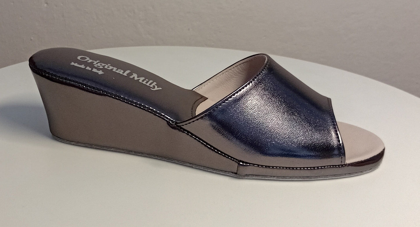 103 Ecopelle Piombo Suola Bufalo Ciabatte da camera Donna Original Milly Made in Italy