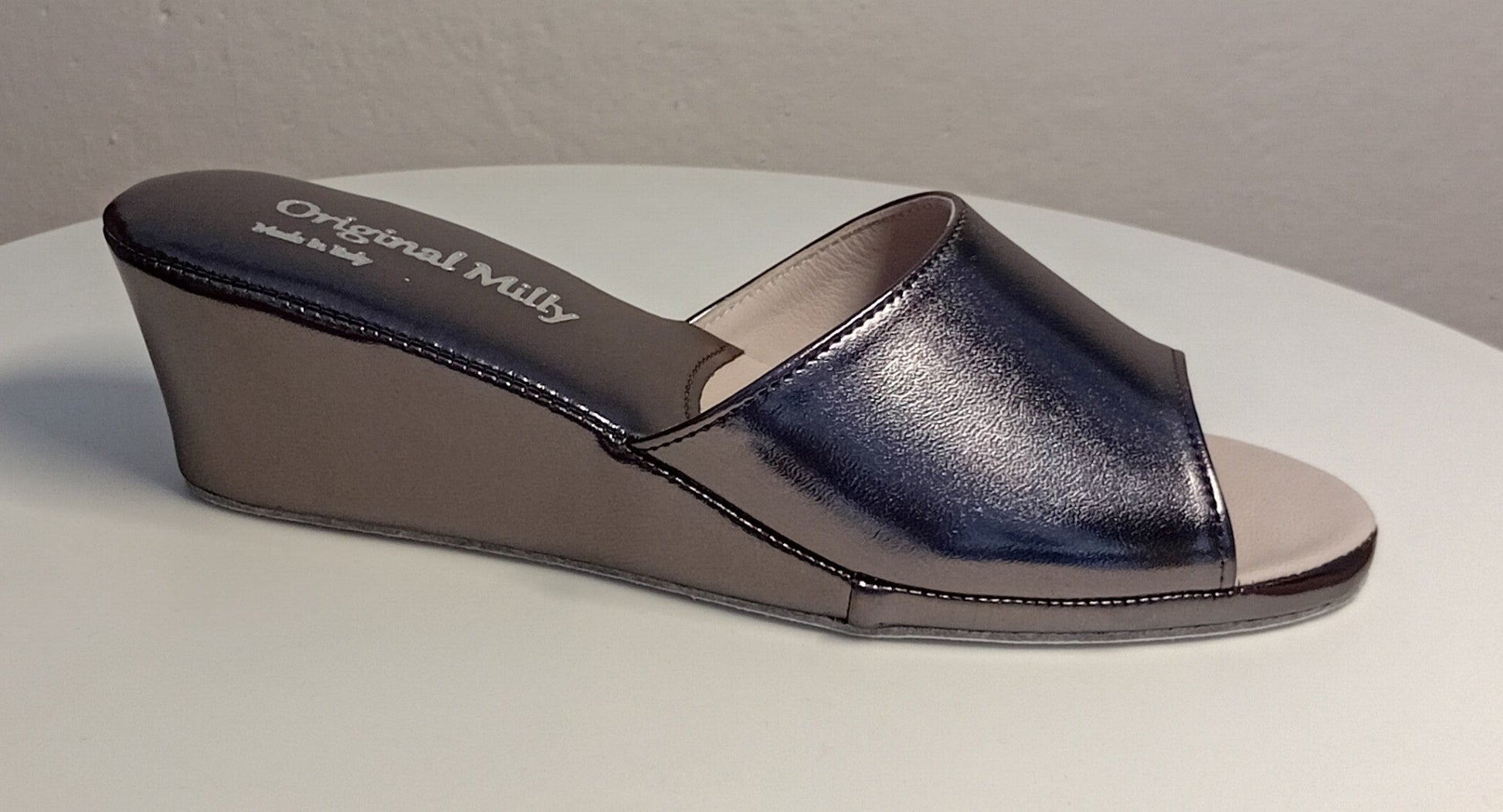 103 Ecopelle Piombo Suola Bufalo Ciabatte da camera Donna Original Milly Made in Italy