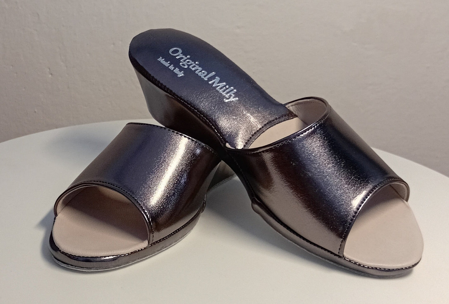 103 Ecopelle Piombo Suola Bufalo Ciabatte da camera Donna Original Milly Made in Italy