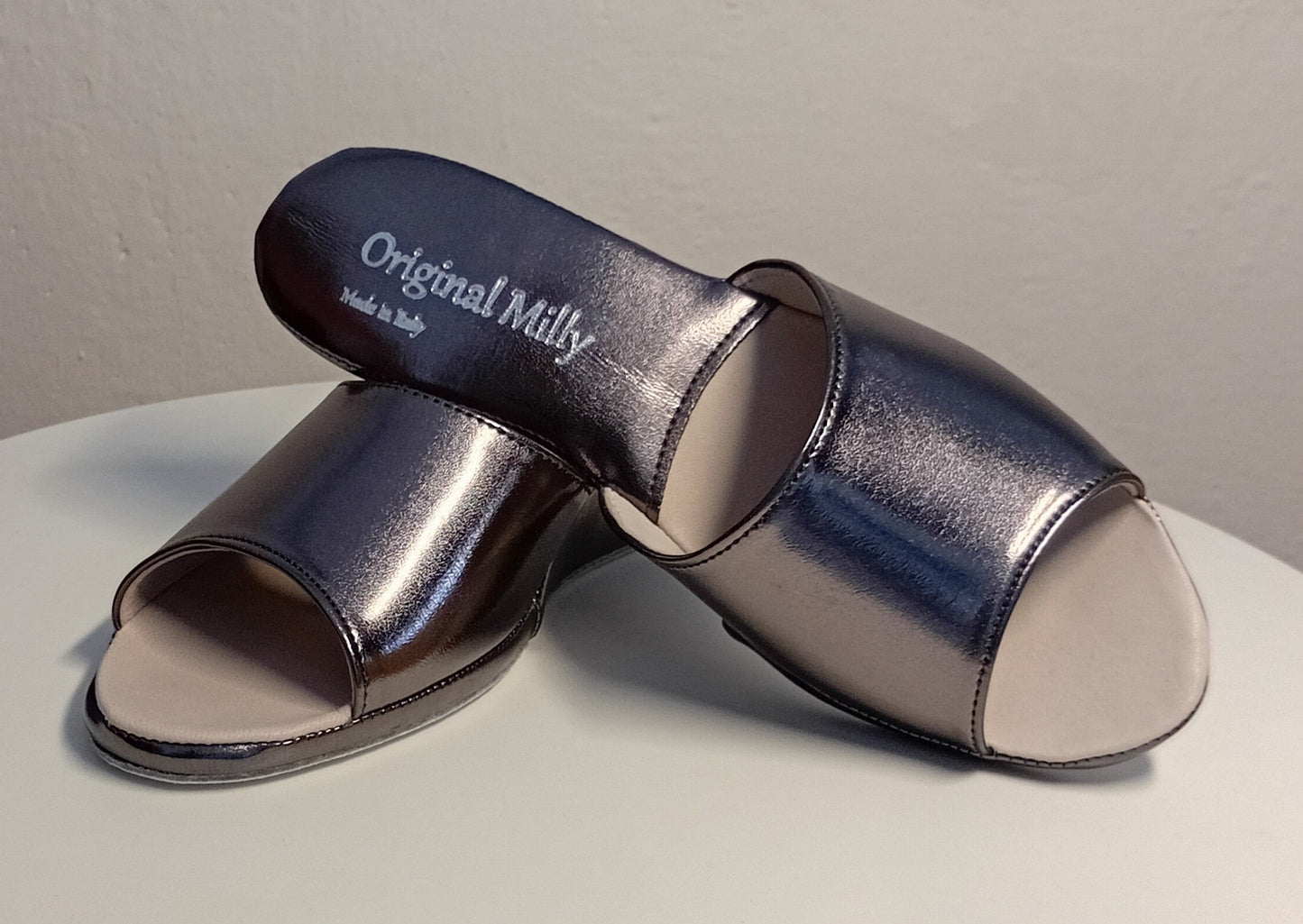 103 Ecopelle Piombo Suola Bufalo Ciabatte da camera Donna Original Milly Made in Italy