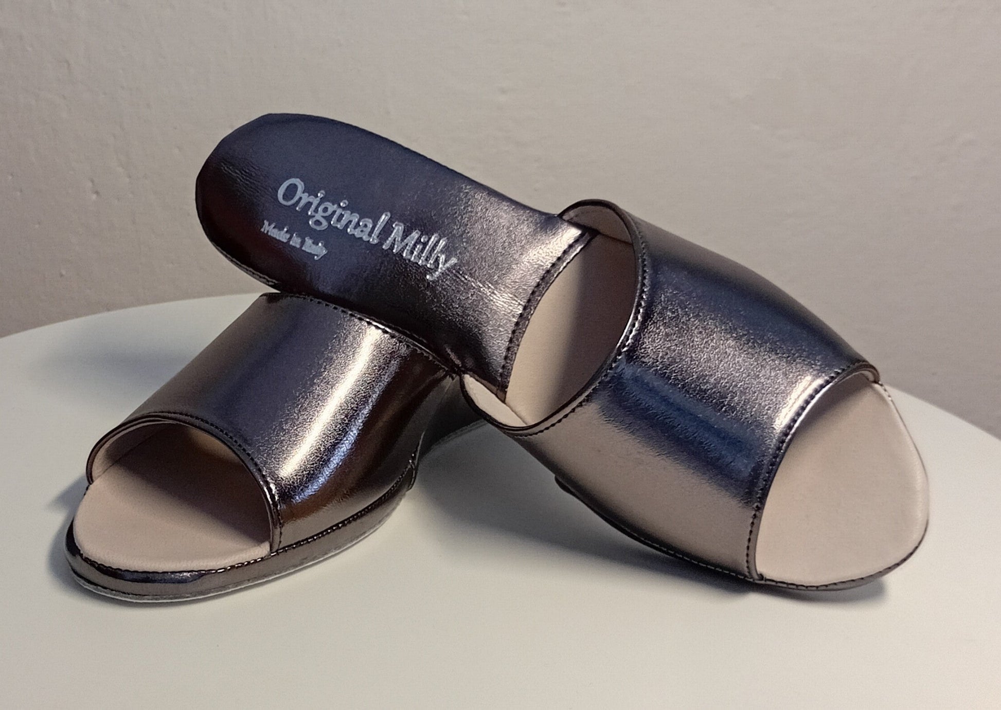 103 Ecopelle Piombo Suola Bufalo Ciabatte da camera Donna Original Milly Made in Italy