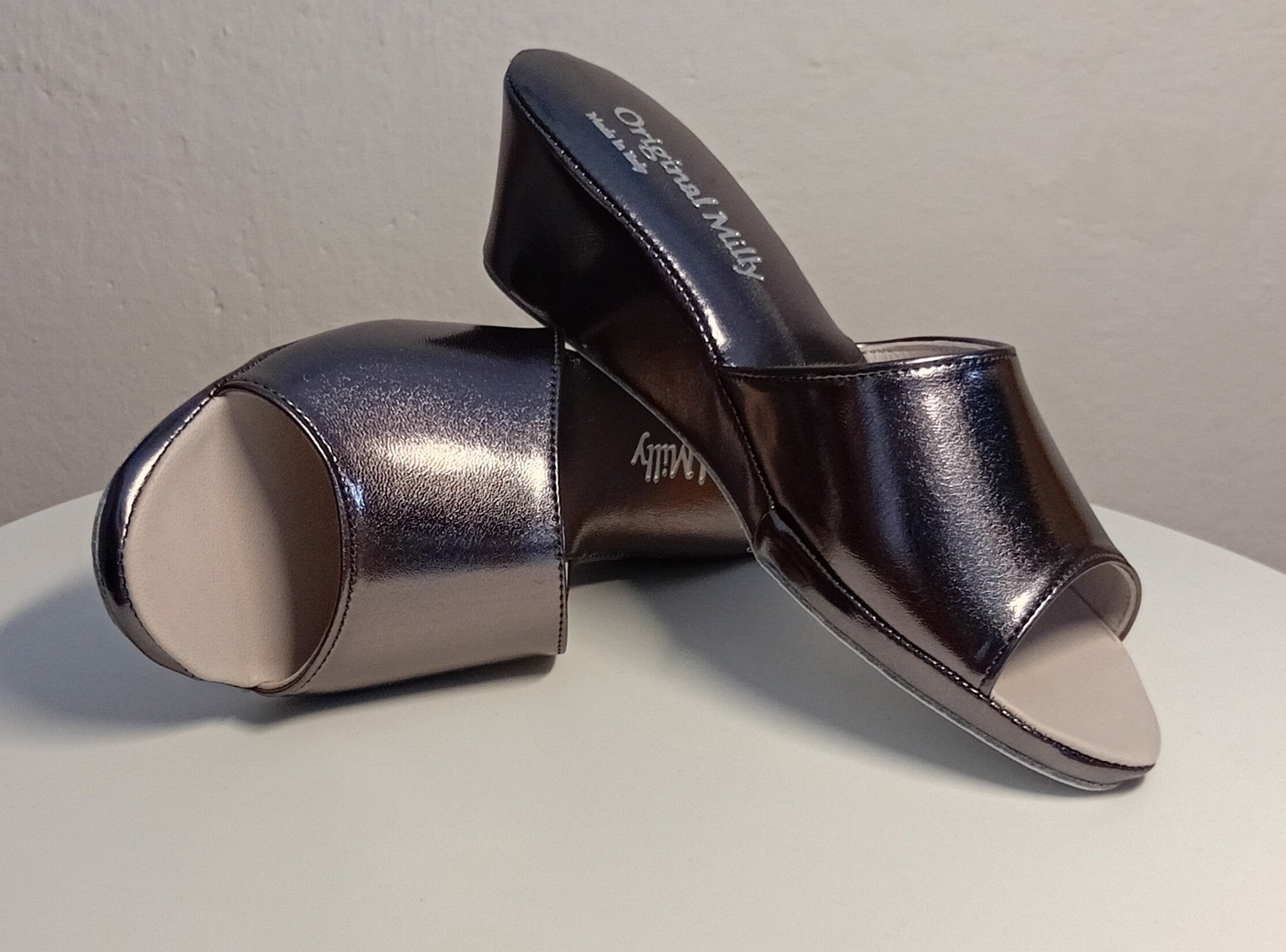 103 Ecopelle Piombo Suola Bufalo Ciabatte da camera Donna Original Milly Made in Italy