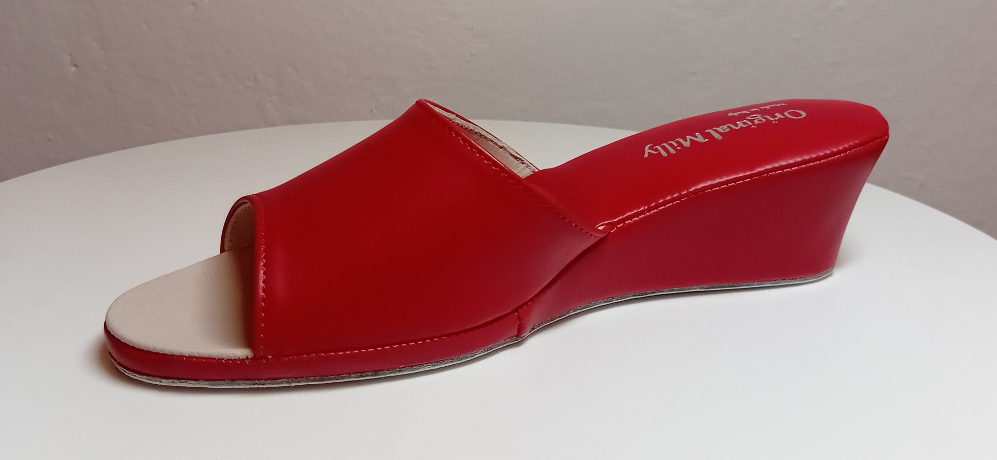103 Ecopelle Rosso Suola Bufalo Ciabatte da camera Donna Original Milly Made in Italy