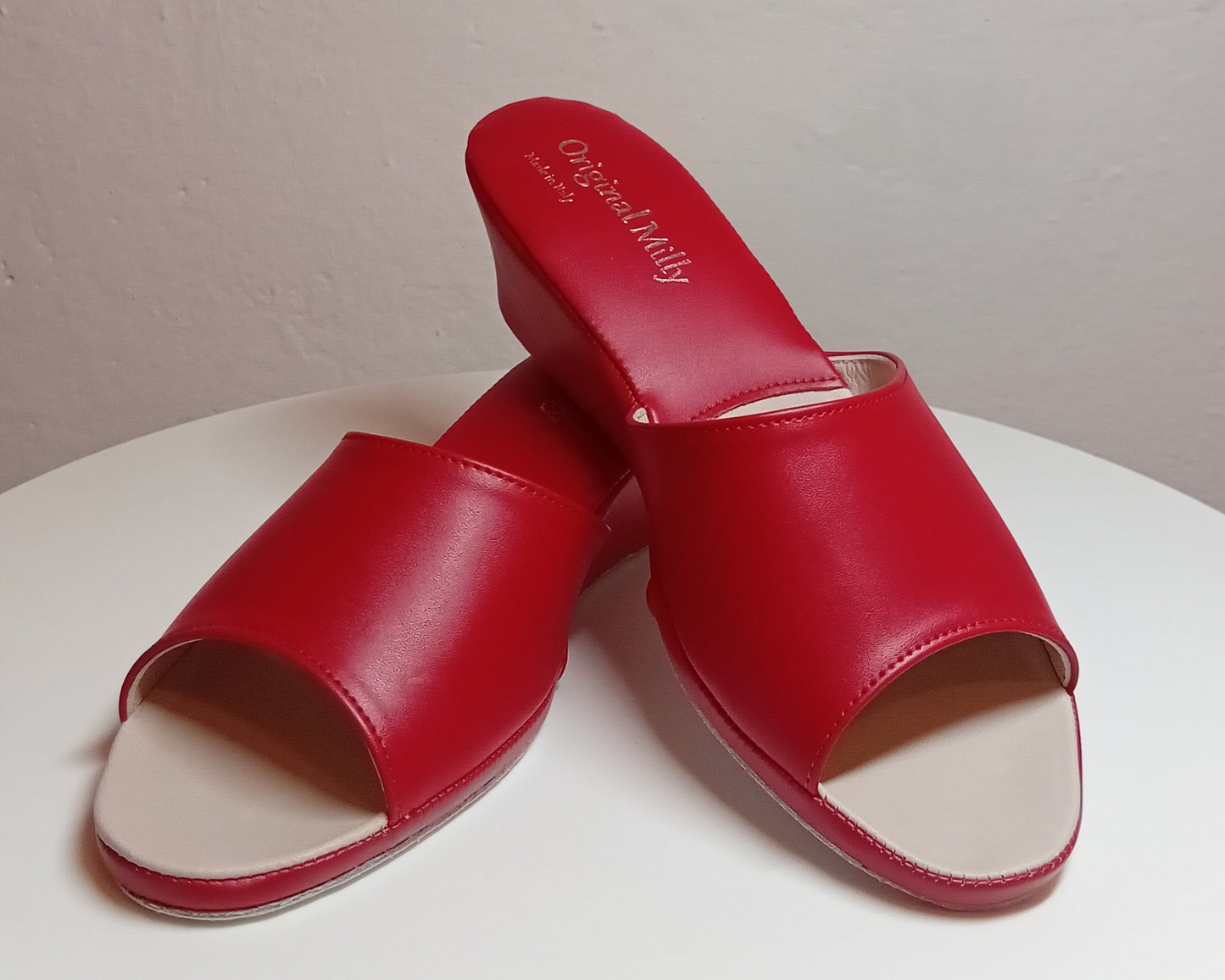 103 Ecopelle Rosso Suola Bufalo Ciabatte da camera Donna Original Milly Made in Italy