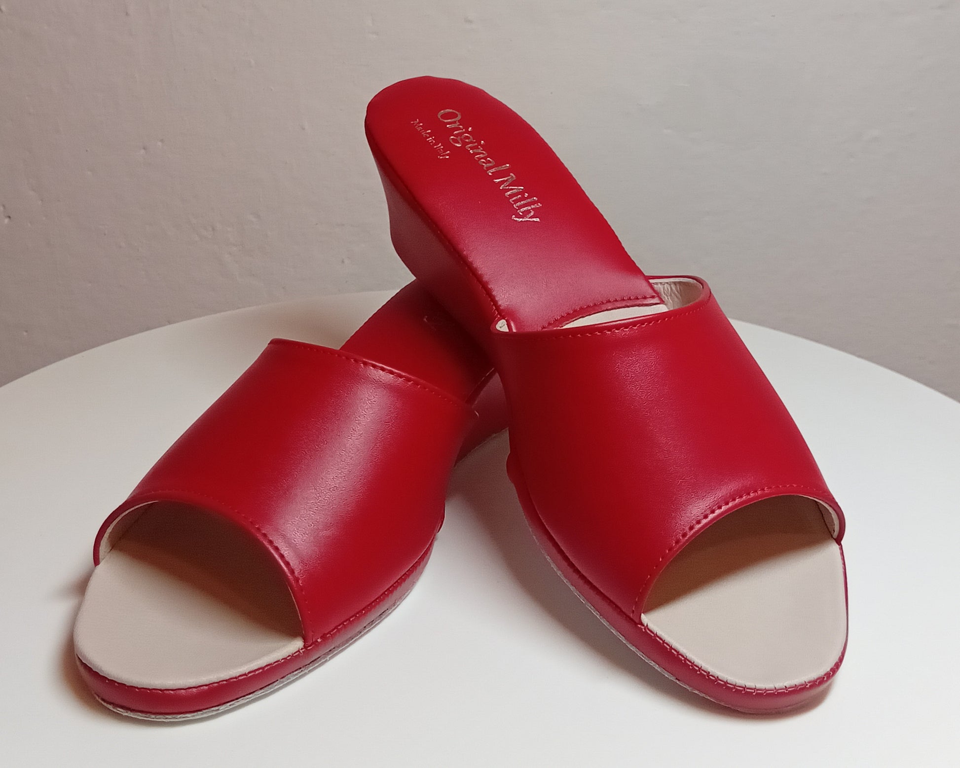 103 Ecopelle Rosso Suola Bufalo Ciabatte da camera Donna Original Milly Made in Italy