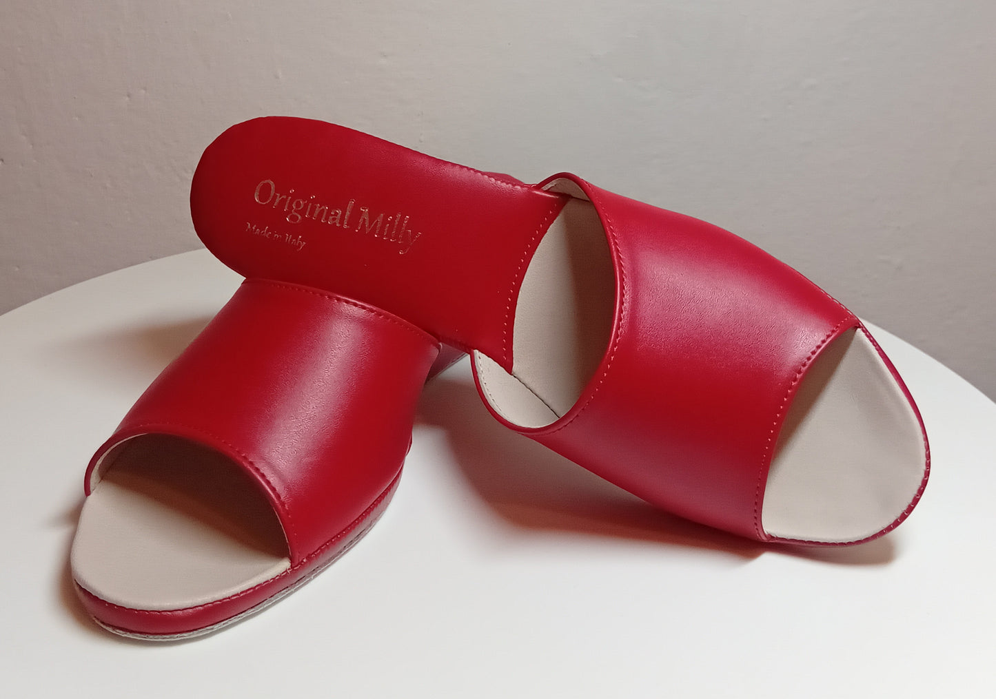103 Ecopelle Rosso Suola Bufalo Ciabatte da camera Donna Original Milly Made in Italy