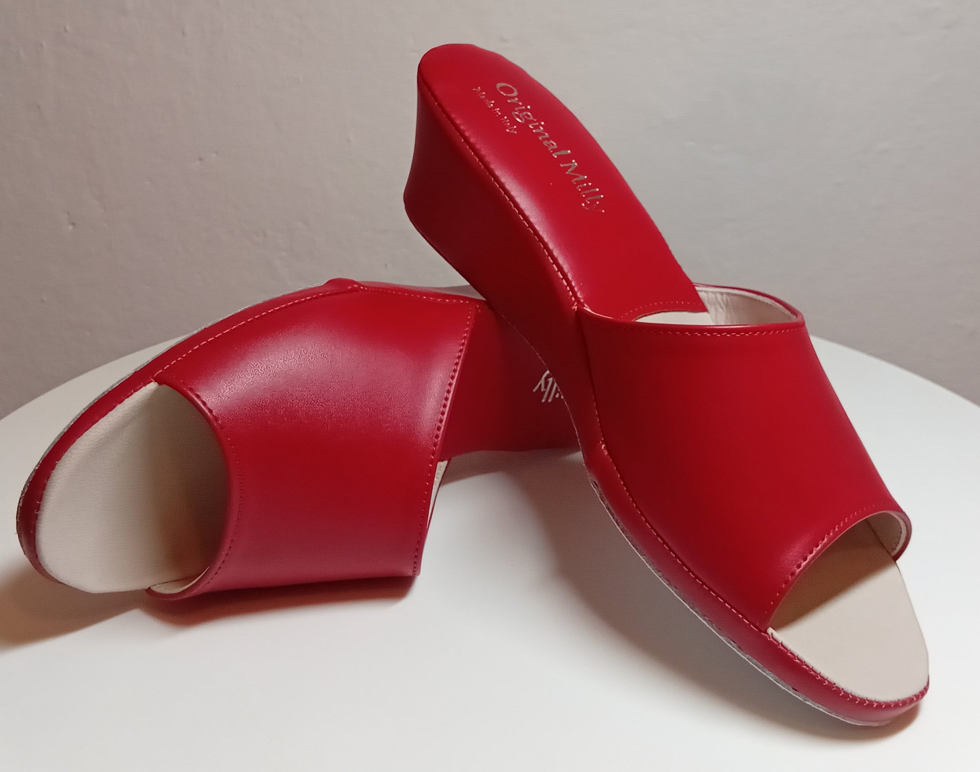 103 Ecopelle Rosso Suola Bufalo Ciabatte da camera Donna Original Milly Made in Italy
