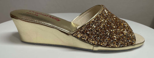 104 Ecopelle Glitter Oro Suola Bufalo Ciabatte da camera Donna Original Milly Made in Italy
