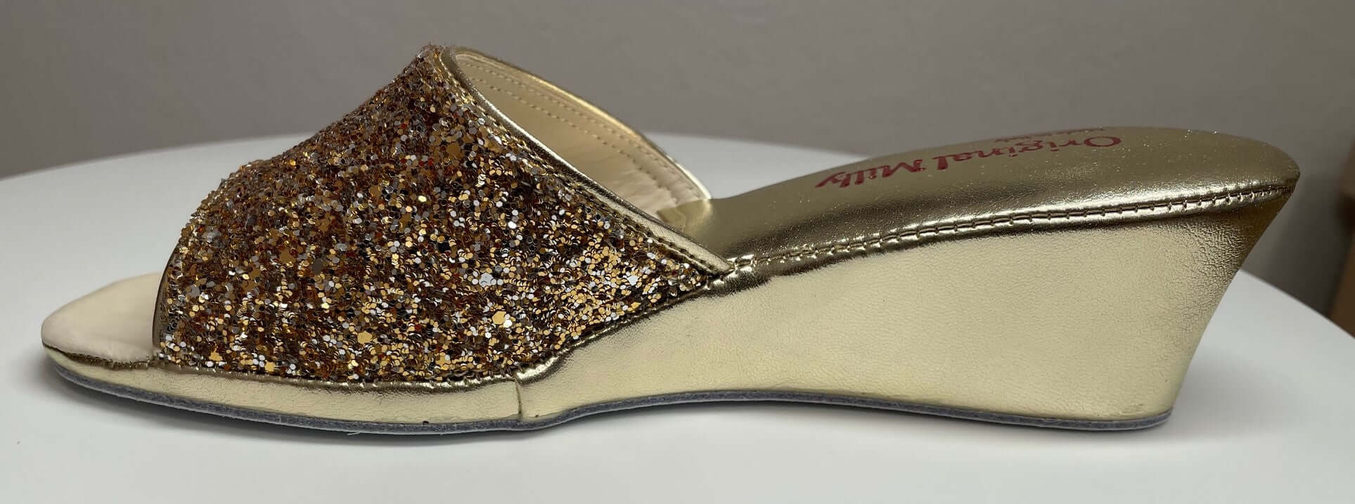 104 Ecopelle Glitter Oro Suola Bufalo Ciabatte da camera Donna Original Milly Made in Italy