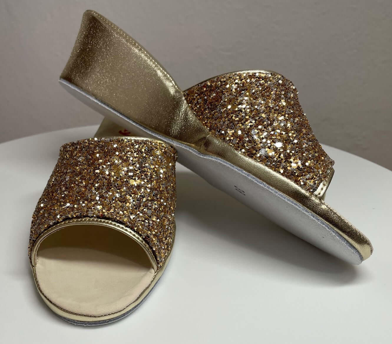 104 Ecopelle Glitter Oro Suola Bufalo Ciabatte da camera Donna Original Milly Made in Italy