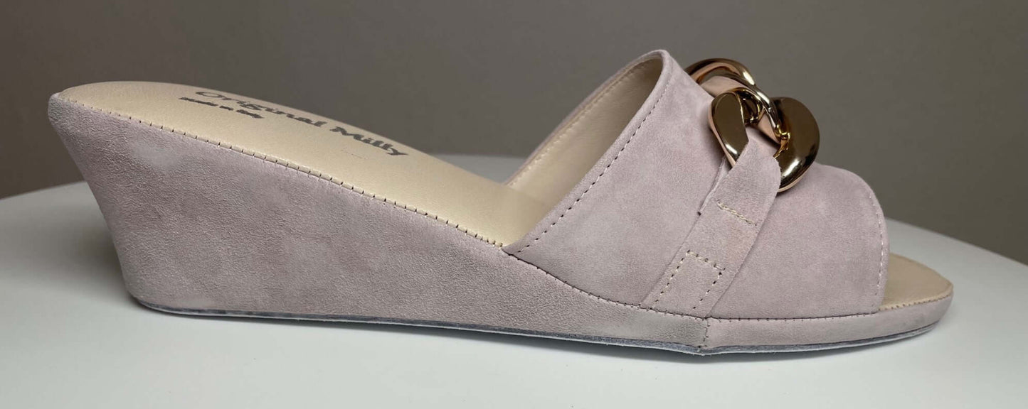 105 Camoscio Peonia con catena in Oro suola Bufalo Ciabatte da camera Donna Original Milly Made in Italy