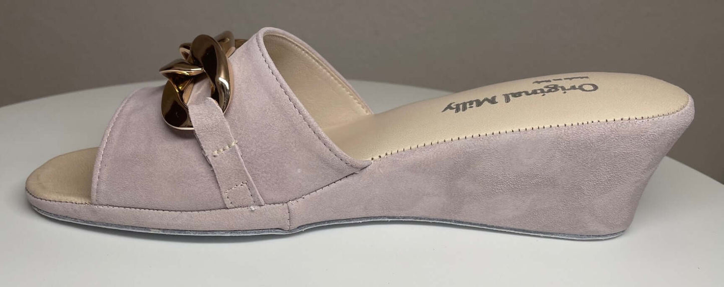 105 Camoscio Peonia con catena in Oro suola Bufalo Ciabatte da camera Donna Original Milly Made in Italy