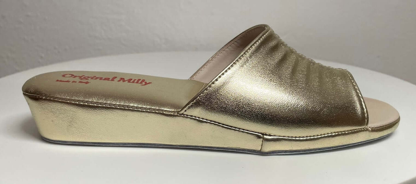 1075 Ecopelle Oro Suola Bufalo Ciabatte da camera Donna Original Milly Made in Italy
