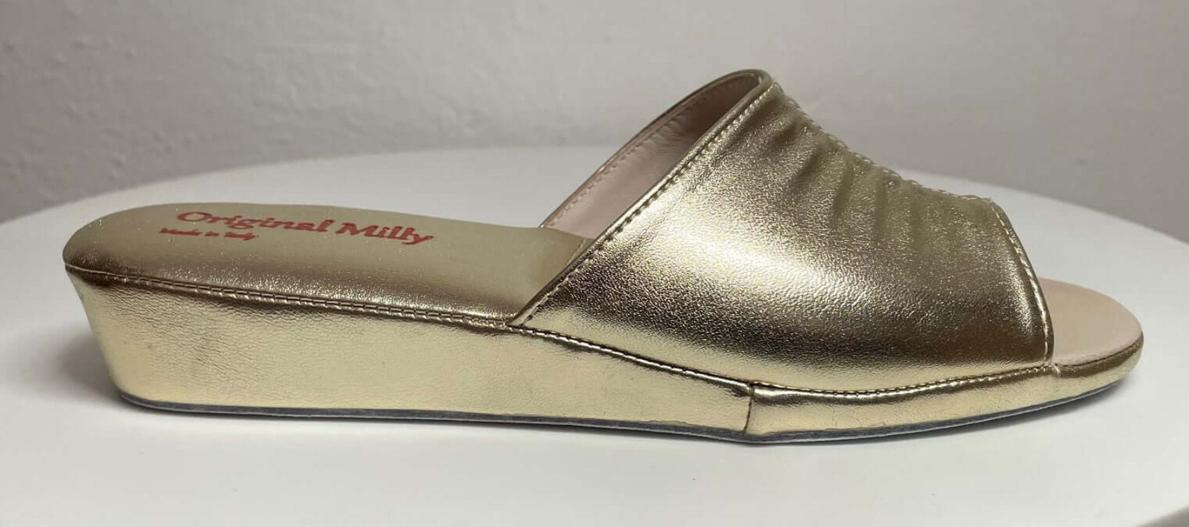 1075 Ecopelle Oro Suola Bufalo Ciabatte da camera Donna Original Milly Made in Italy