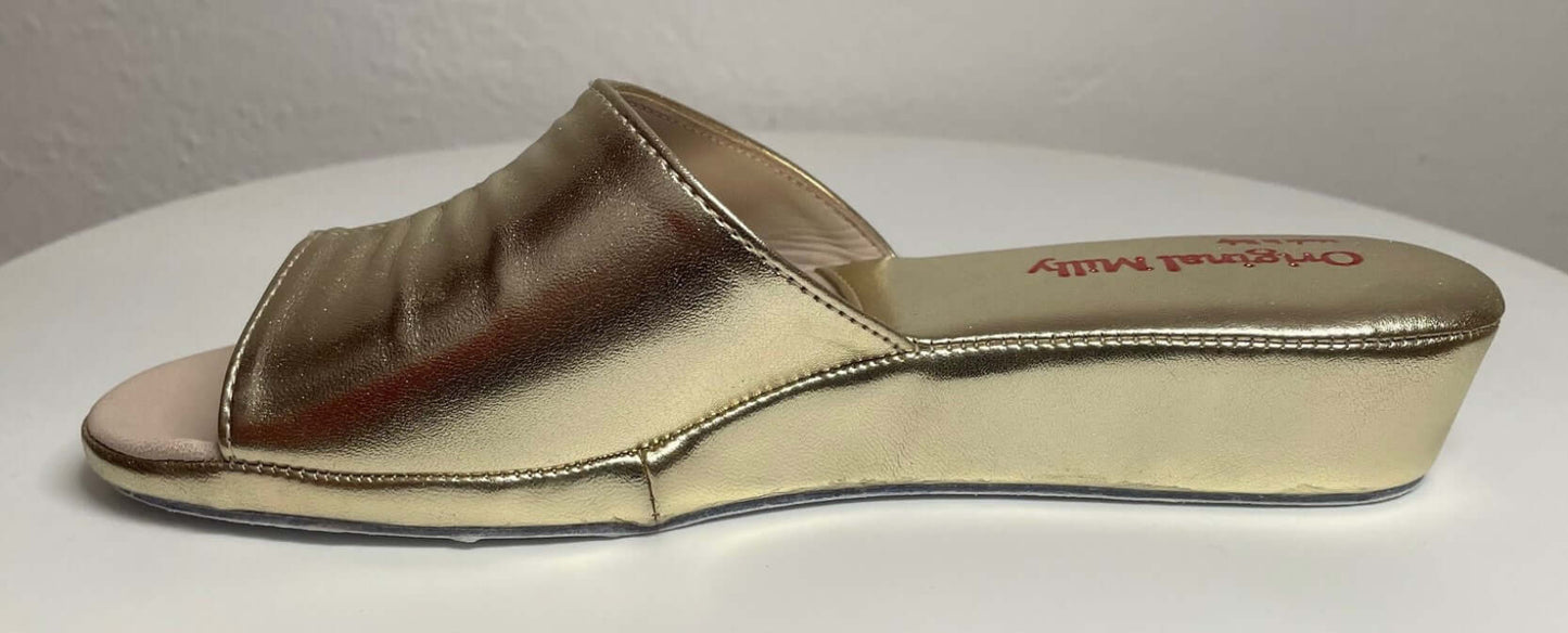 1075 Ecopelle Oro Suola Bufalo Ciabatte da camera Donna Original Milly Made in Italy