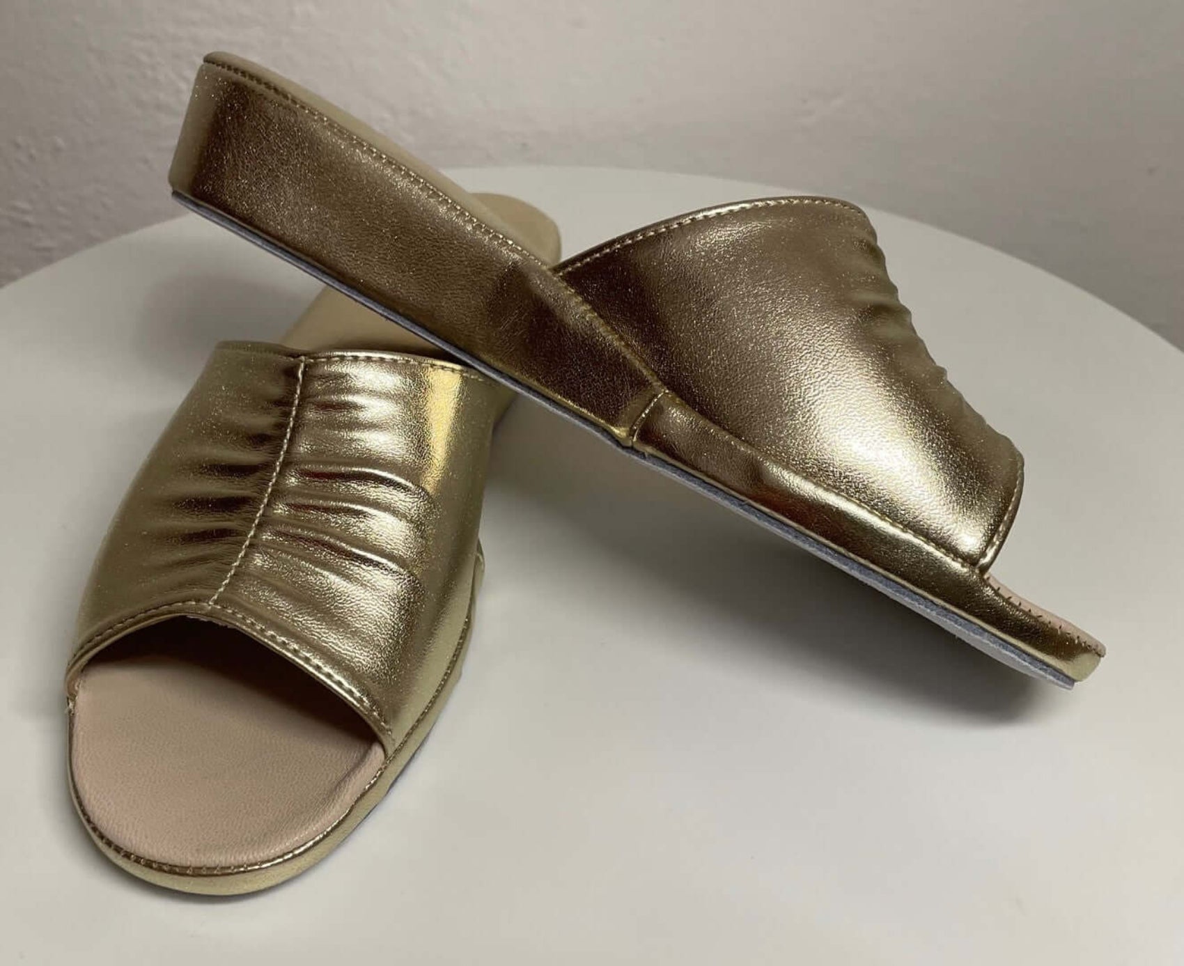 1075 Ecopelle Oro Suola Bufalo Ciabatte da camera Donna Original Milly Made in Italy