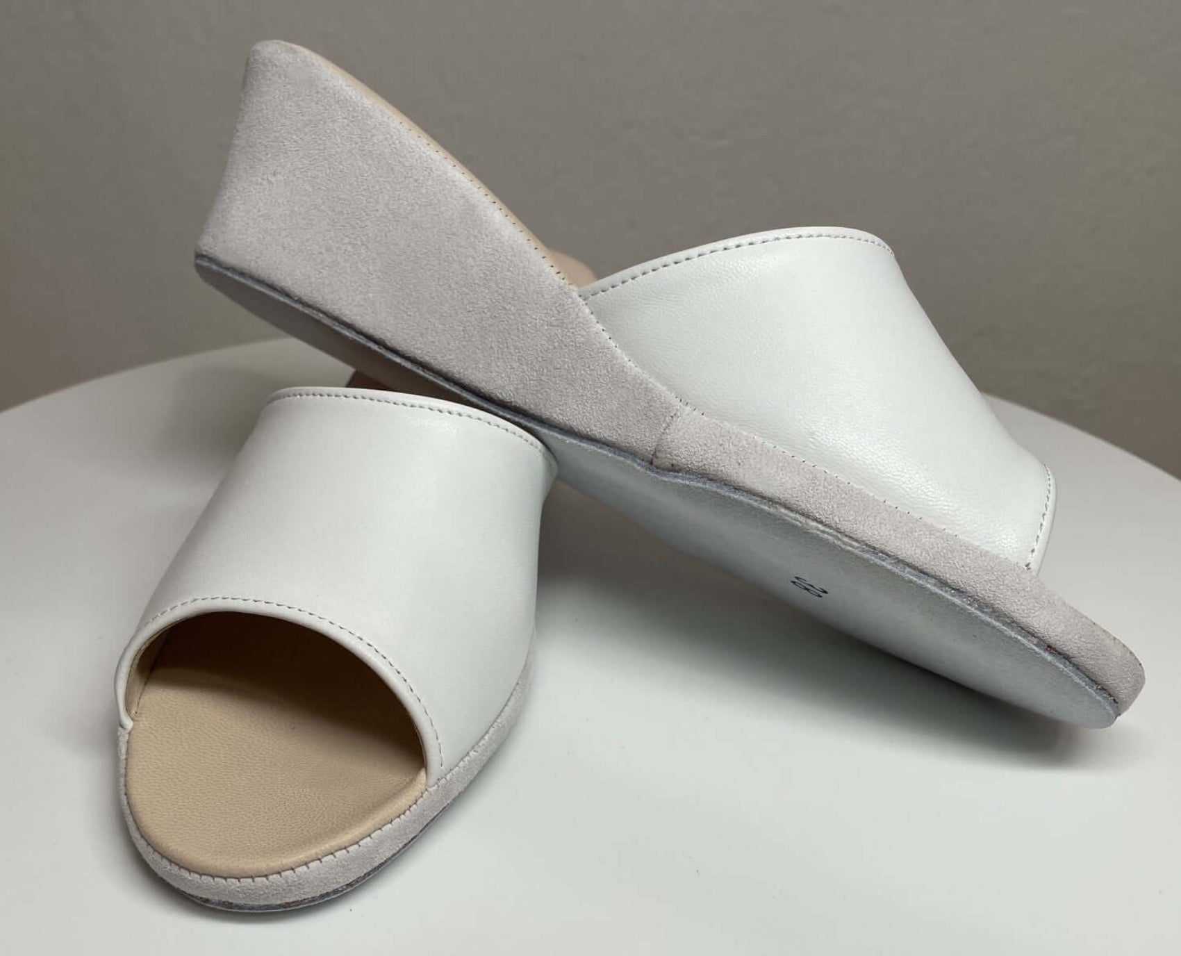 1103 Nappa e Camoscio Bianco suola Bufalo Ciabatte da camera Donna Original Milly Made in Italy