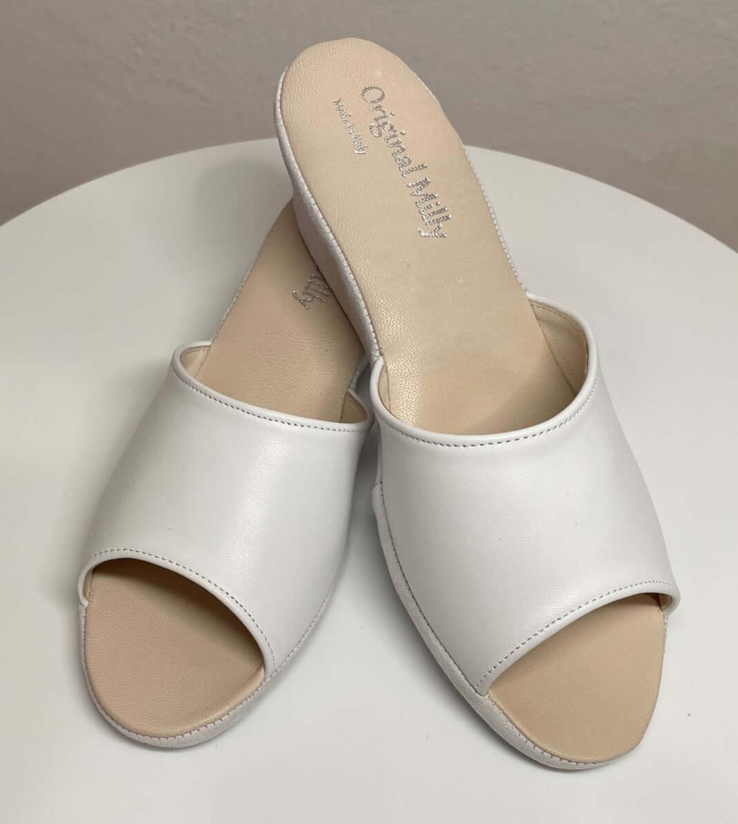 1103 Nappa e Camoscio Bianco suola Bufalo Ciabatte da camera Donna Original Milly Made in Italy