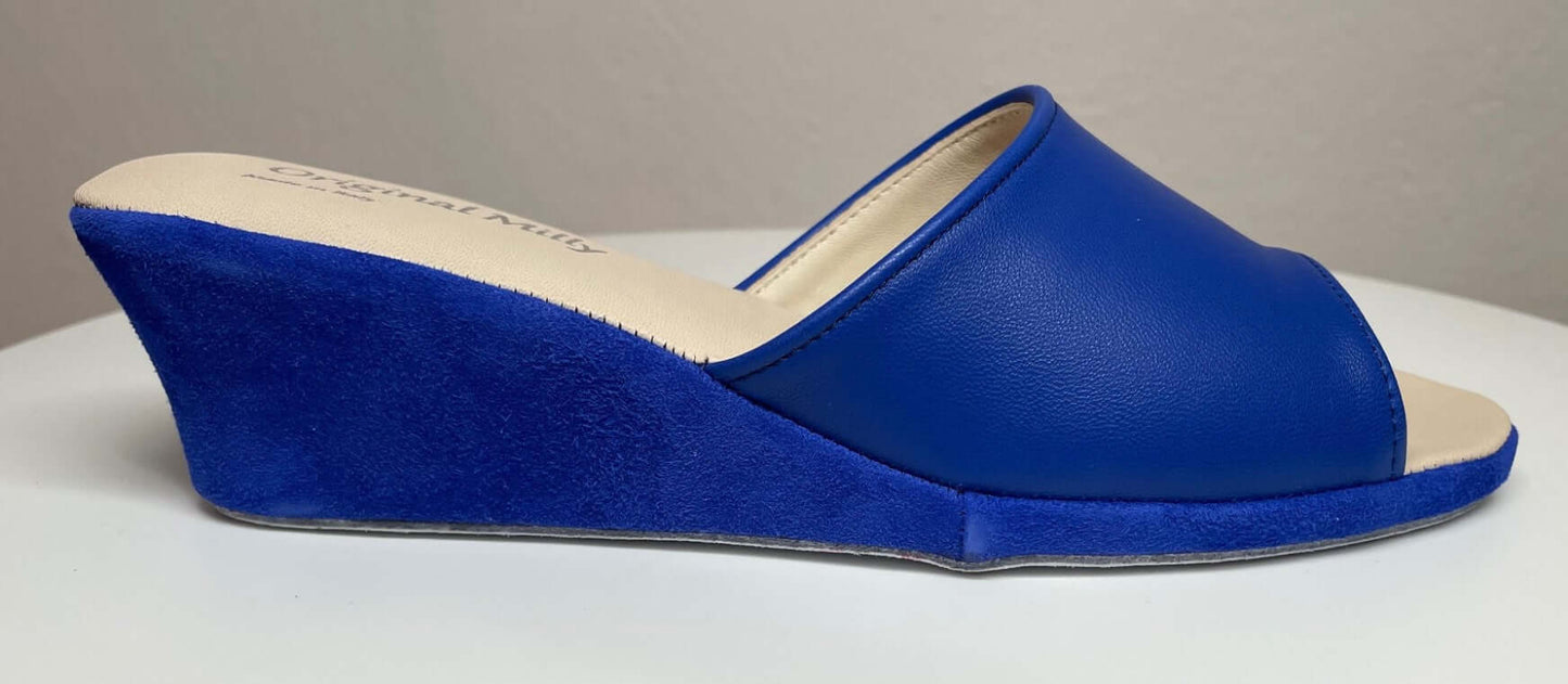 1103 Nappa e Camoscio Blu suola Bufalo Ciabatte da camera Donna Original Milly Made in Italy