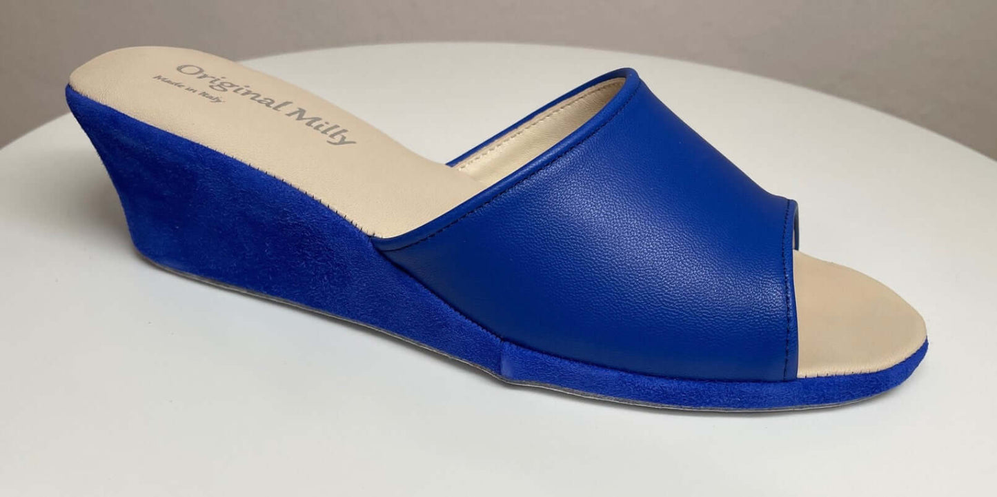 1103 Nappa e Camoscio Blu suola Bufalo Ciabatte da camera Donna Original Milly Made in Italy