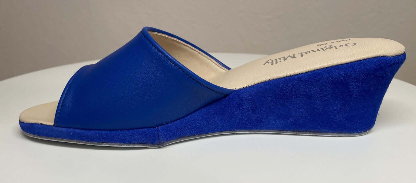 1103 Nappa e Camoscio Blu suola Bufalo Ciabatte da camera Donna Original Milly Made in Italy