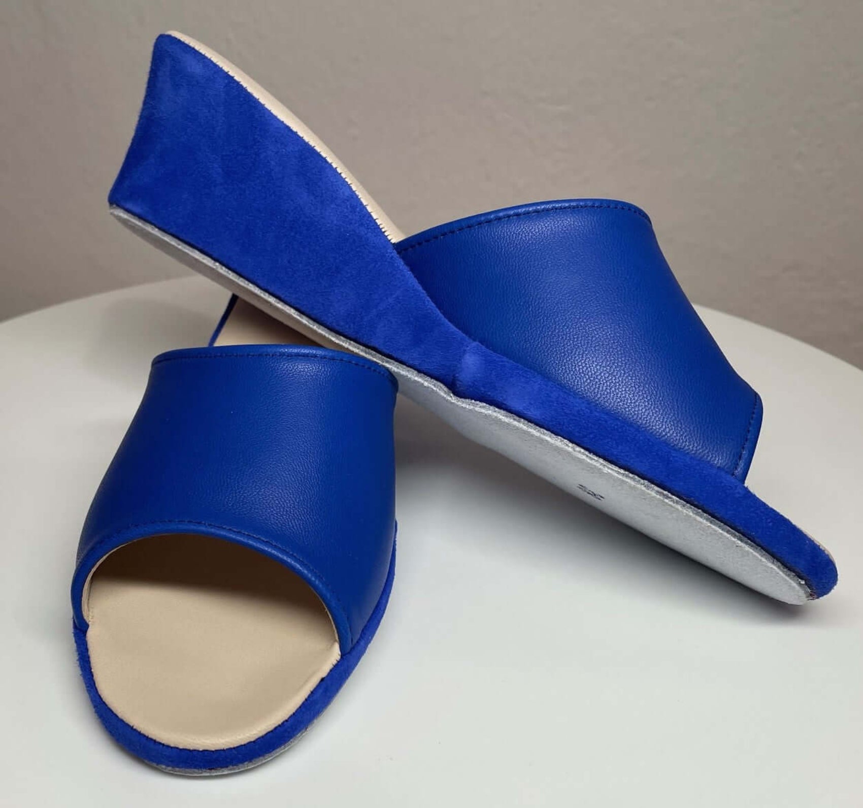 1103 Nappa e Camoscio Blu suola Bufalo Ciabatte da camera Donna Original Milly Made in Italy