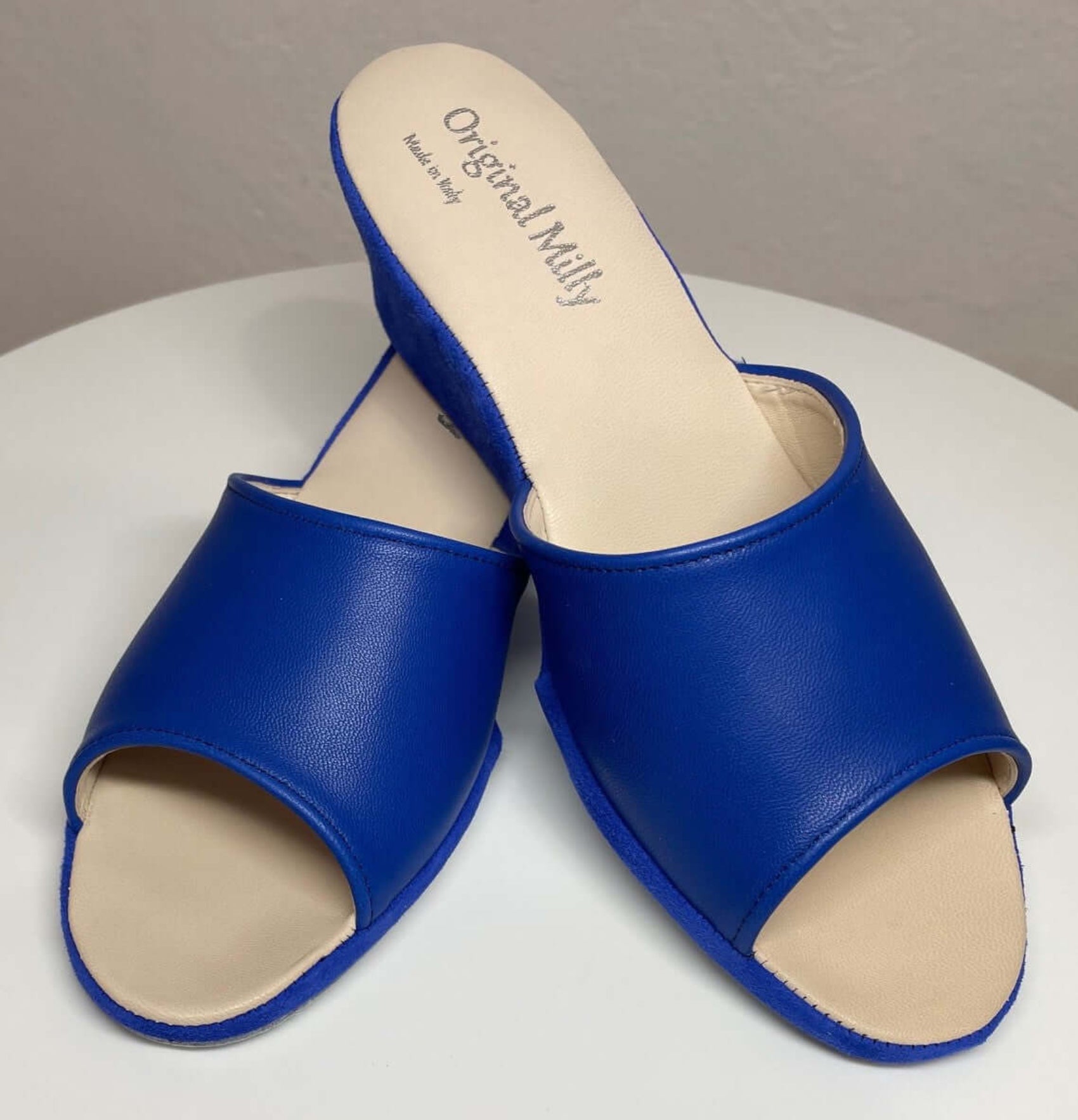 1103 Nappa e Camoscio Blu suola Bufalo Ciabatte da camera Donna Original Milly Made in Italy