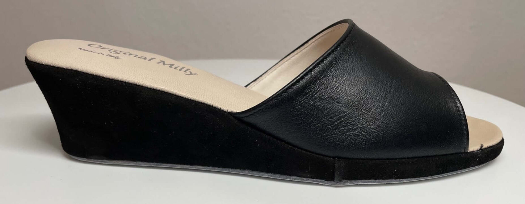 1103 Nappa e Camoscio Nero suola Bufalo Ciabatte da camera Donna Original Milly Made in Italy