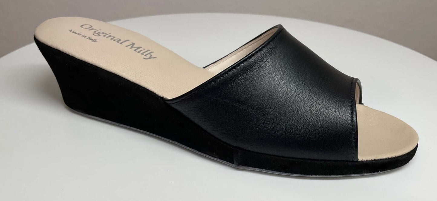 1103 Nappa e Camoscio Nero suola Bufalo Ciabatte da camera Donna Original Milly Made in Italy