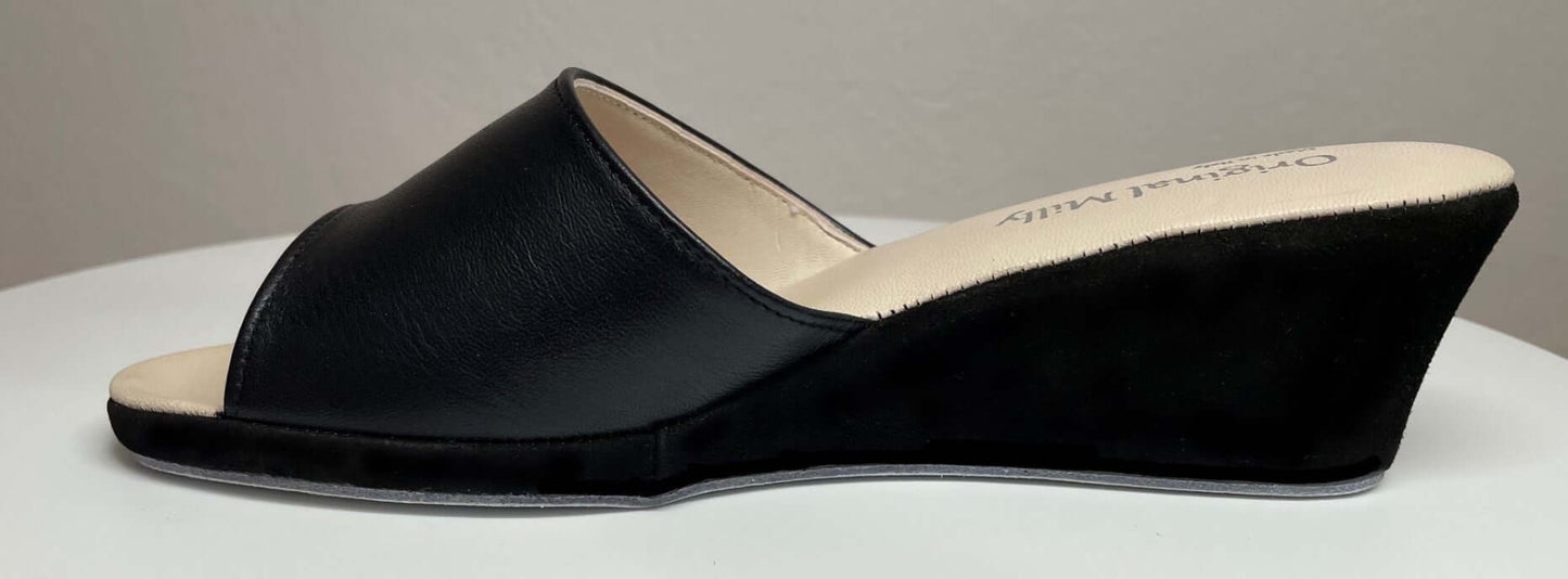 1103 Nappa e Camoscio Nero suola Bufalo Ciabatte da camera Donna Original Milly Made in Italy
