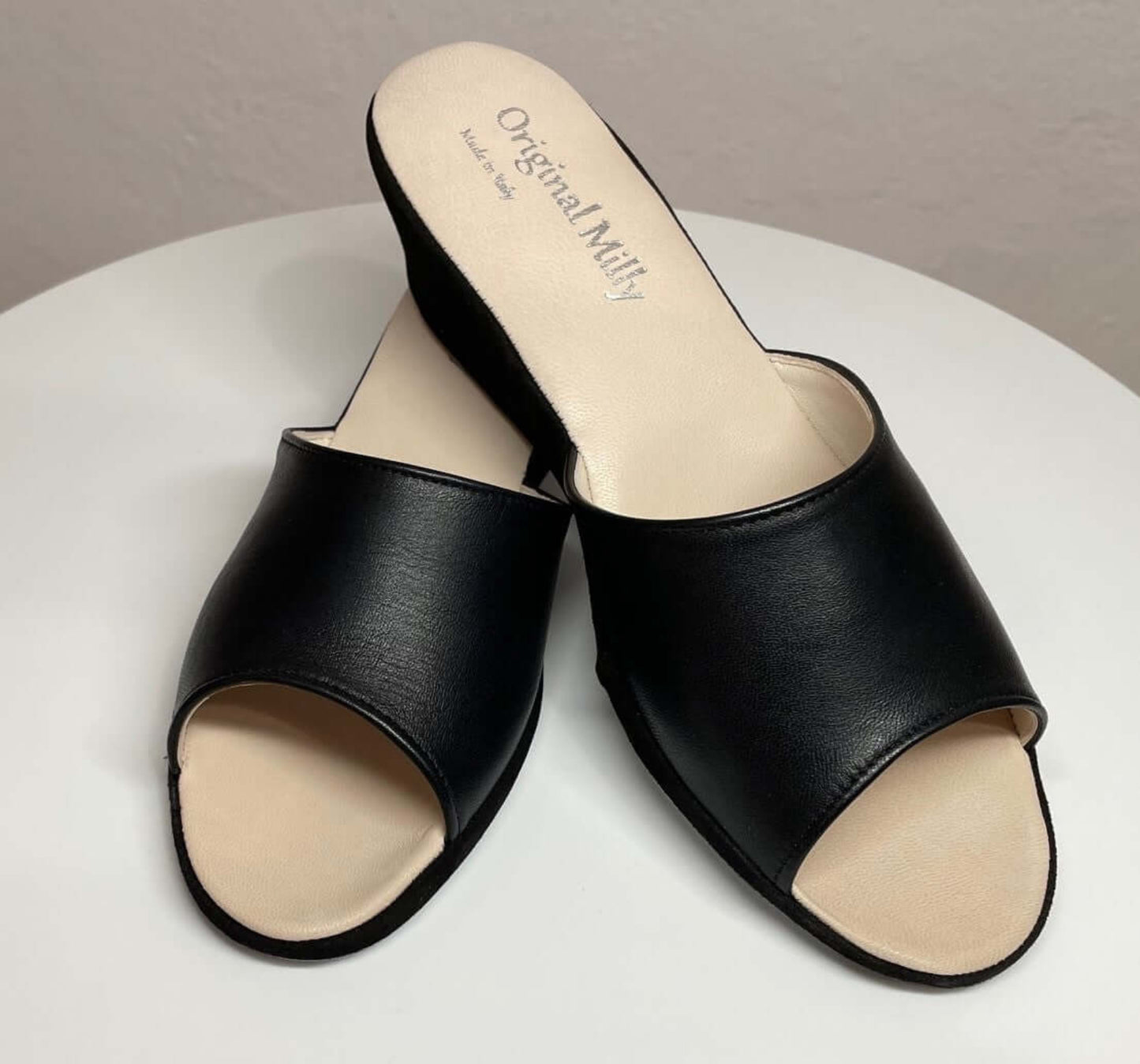 1103 Nappa e Camoscio Nero suola Bufalo Ciabatte da camera Donna Original Milly Made in Italy