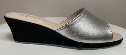 1103 Nappa e Camoscio Nero Argento suola Bufalo Ciabatte da camera Donna Original Milly Made in Italy
