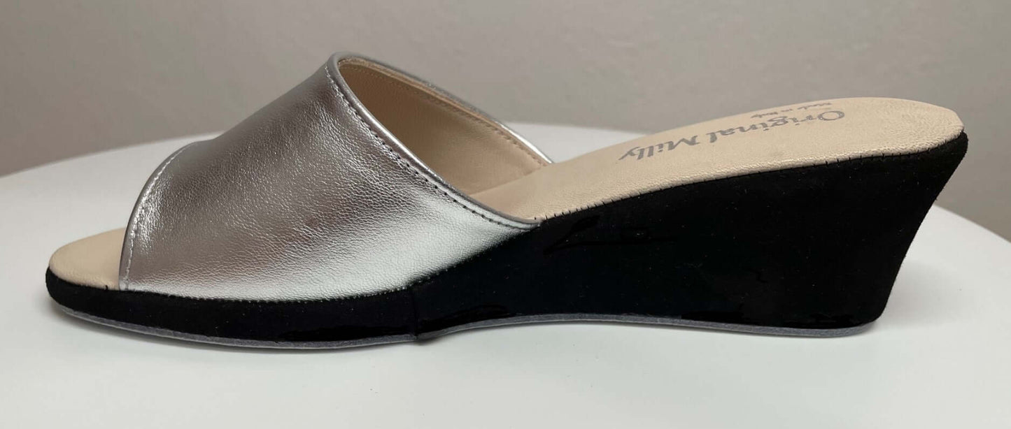 1103 Nappa e Camoscio Nero Argento suola Bufalo Ciabatte da camera Donna Original Milly Made in Italy