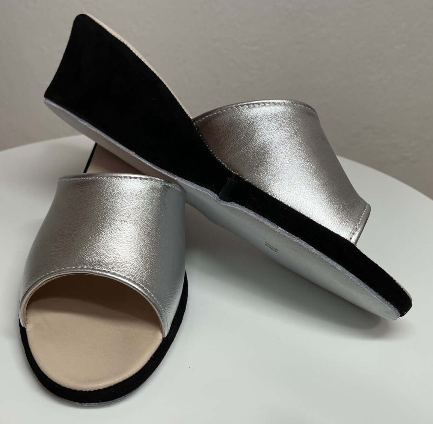 1103 Nappa e Camoscio Nero Argento suola Bufalo Ciabatte da camera Donna Original Milly Made in Italy