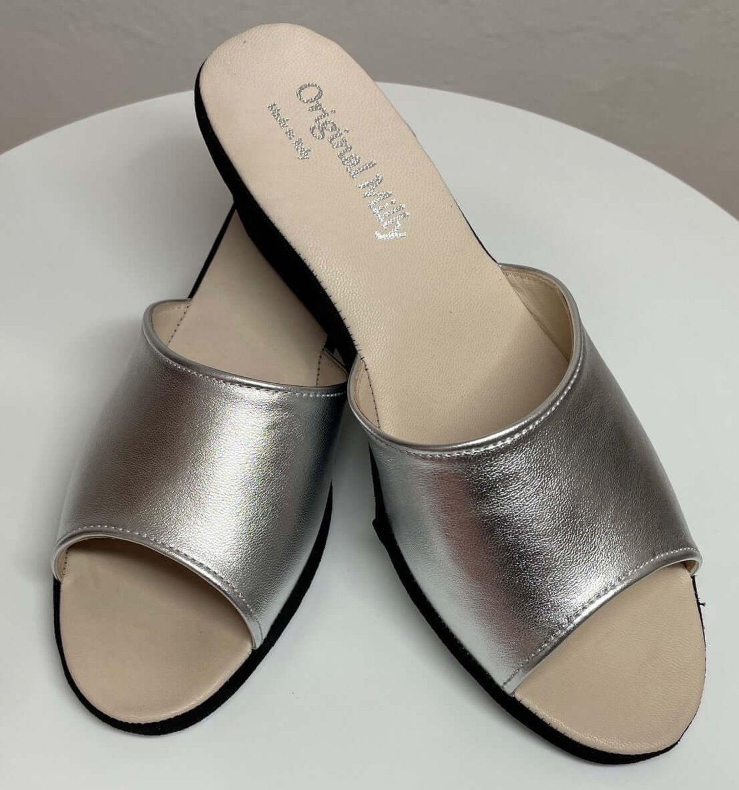 1103 Nappa e Camoscio Nero Argento suola Bufalo Ciabatte da camera Donna Original Milly Made in Italy