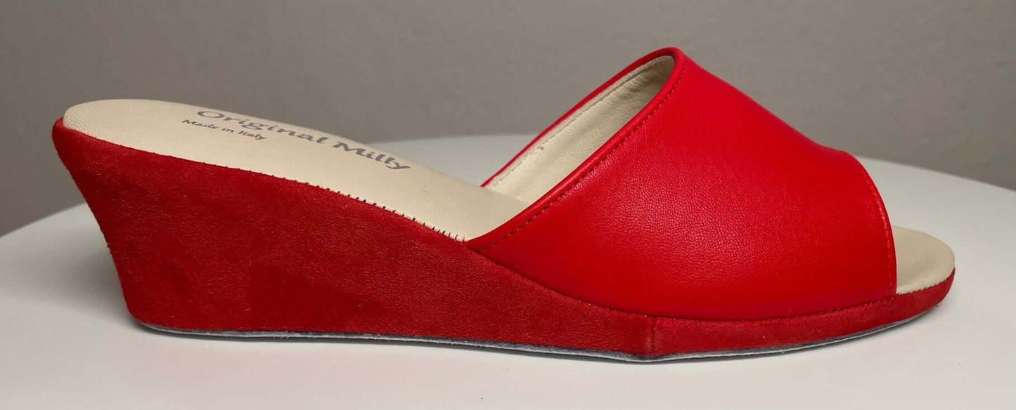 1103 Nappa e Camoscio Rosso suola Bufalo Ciabatte da camera Donna Original Milly Made in Italy
