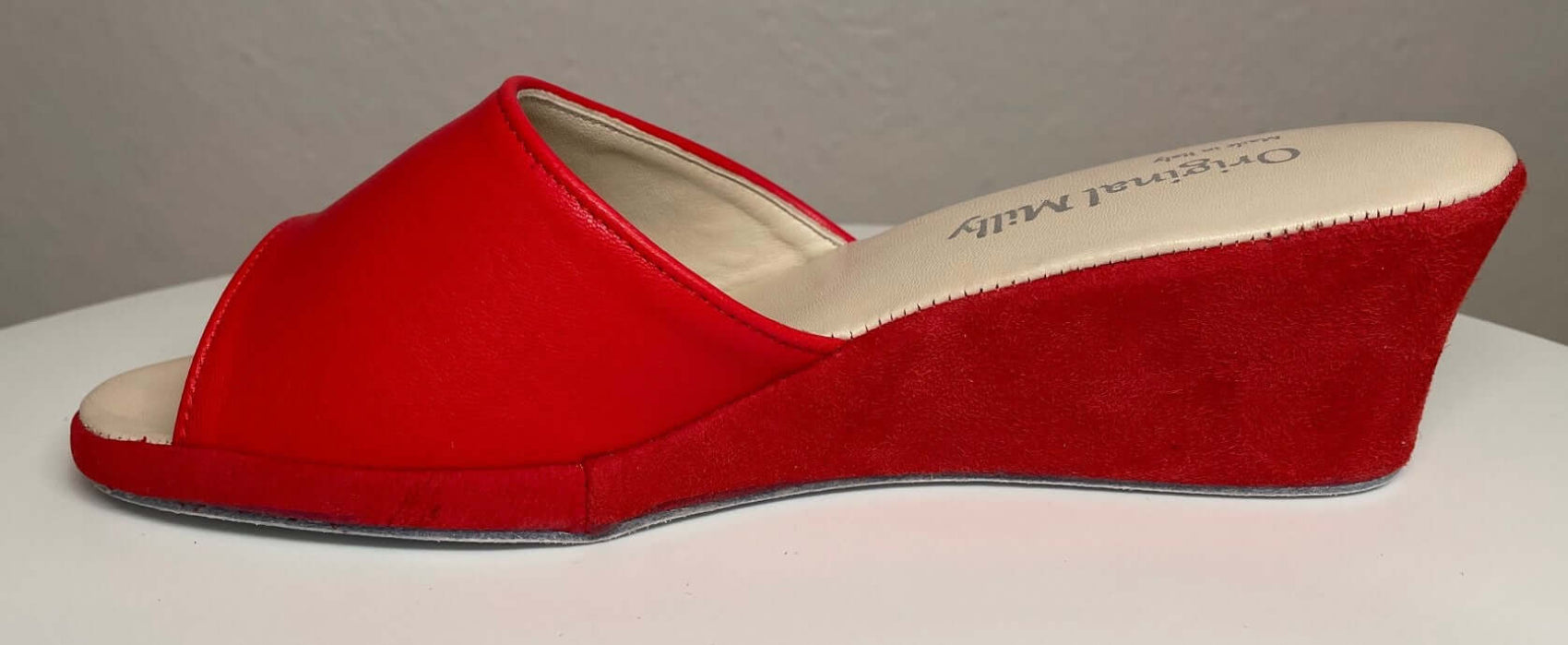 1103 Nappa e Camoscio Rosso suola Bufalo Ciabatte da camera Donna Original Milly Made in Italy