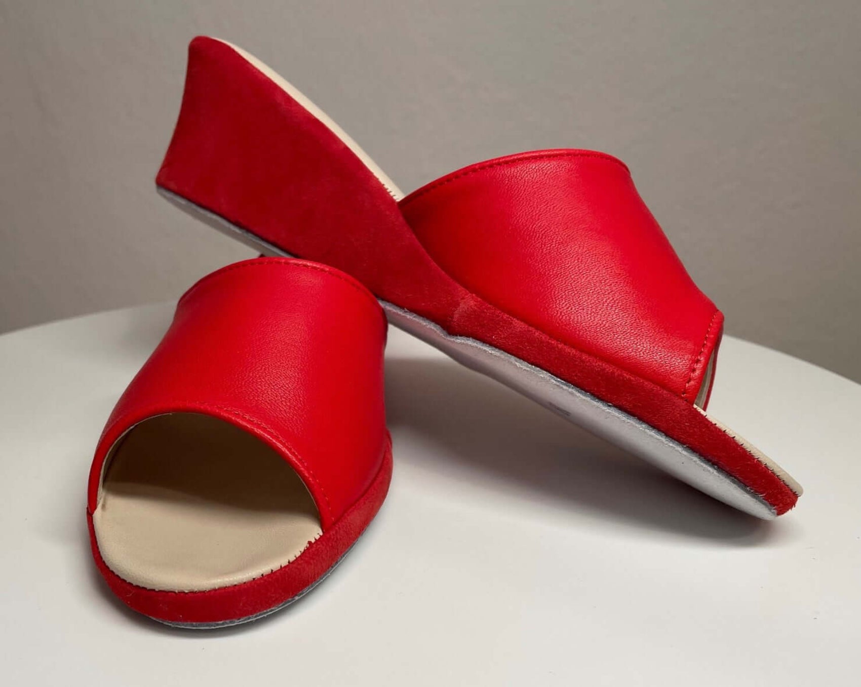 1103 Nappa e Camoscio Rosso suola Bufalo Ciabatte da camera Donna Original Milly Made in Italy